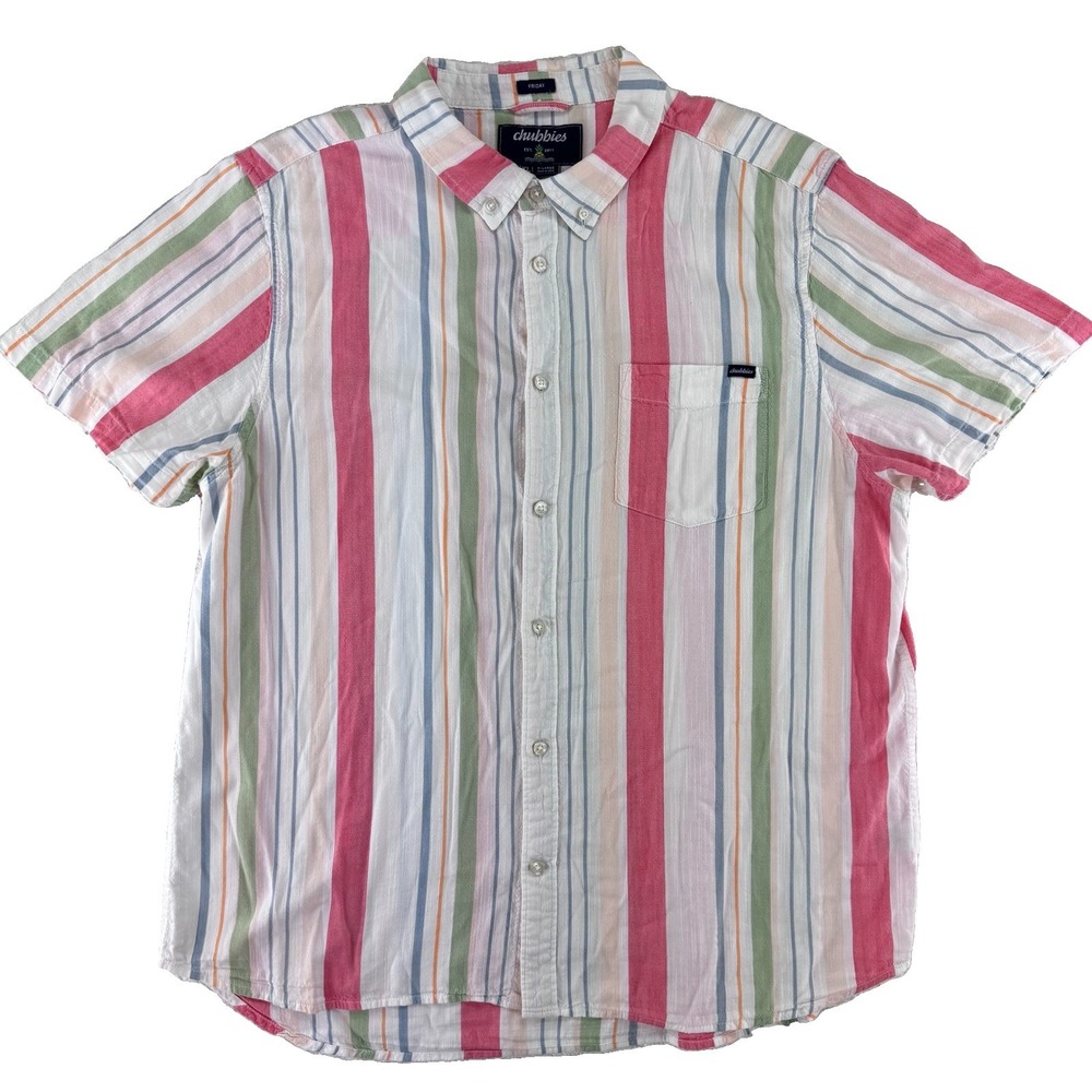 Chubbies Friday Short Sleeve Button Up Shirt XL Striped